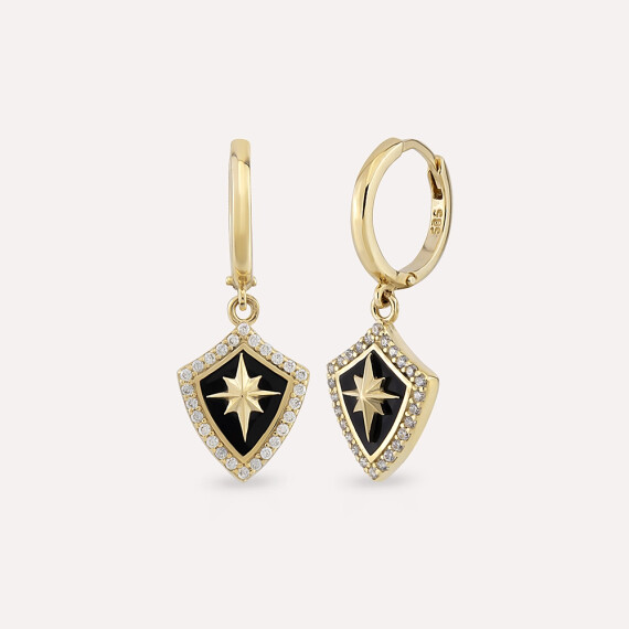 Lodestar Black Enamel Yellow Gold Earring - Nev Jewellery