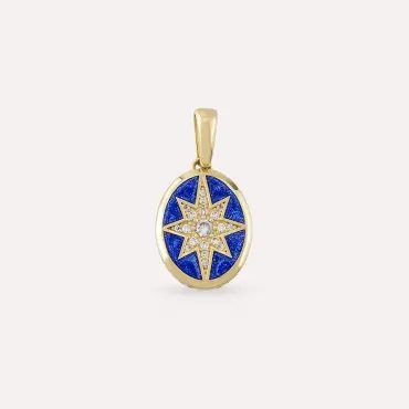 Lodestar Blue Enamel Yellow Gold Pendant - Nev Jewellery (1)