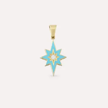Lodestar Turqouise Enamel Yellow Gold Pendant - Nev Jewellery (1)