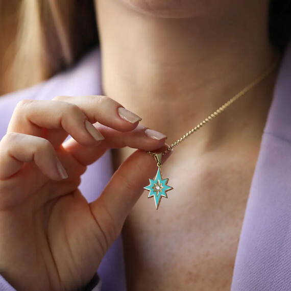 Lodestar Turqouise Enamel Yellow Gold Pendant - Nev Jewellery