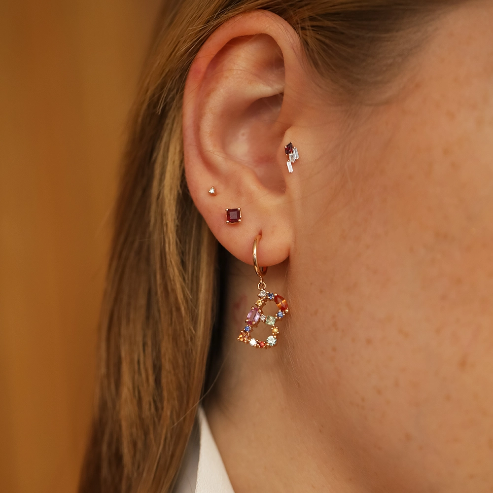 Loe Red Sapphire and Baguette Cut Diamond Rose Gold Piercing - 1