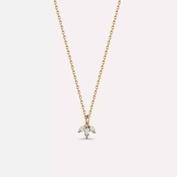 Lotus 0.12 CT Marquise Cut Diamond Rose Gold Lotus Necklace - 1