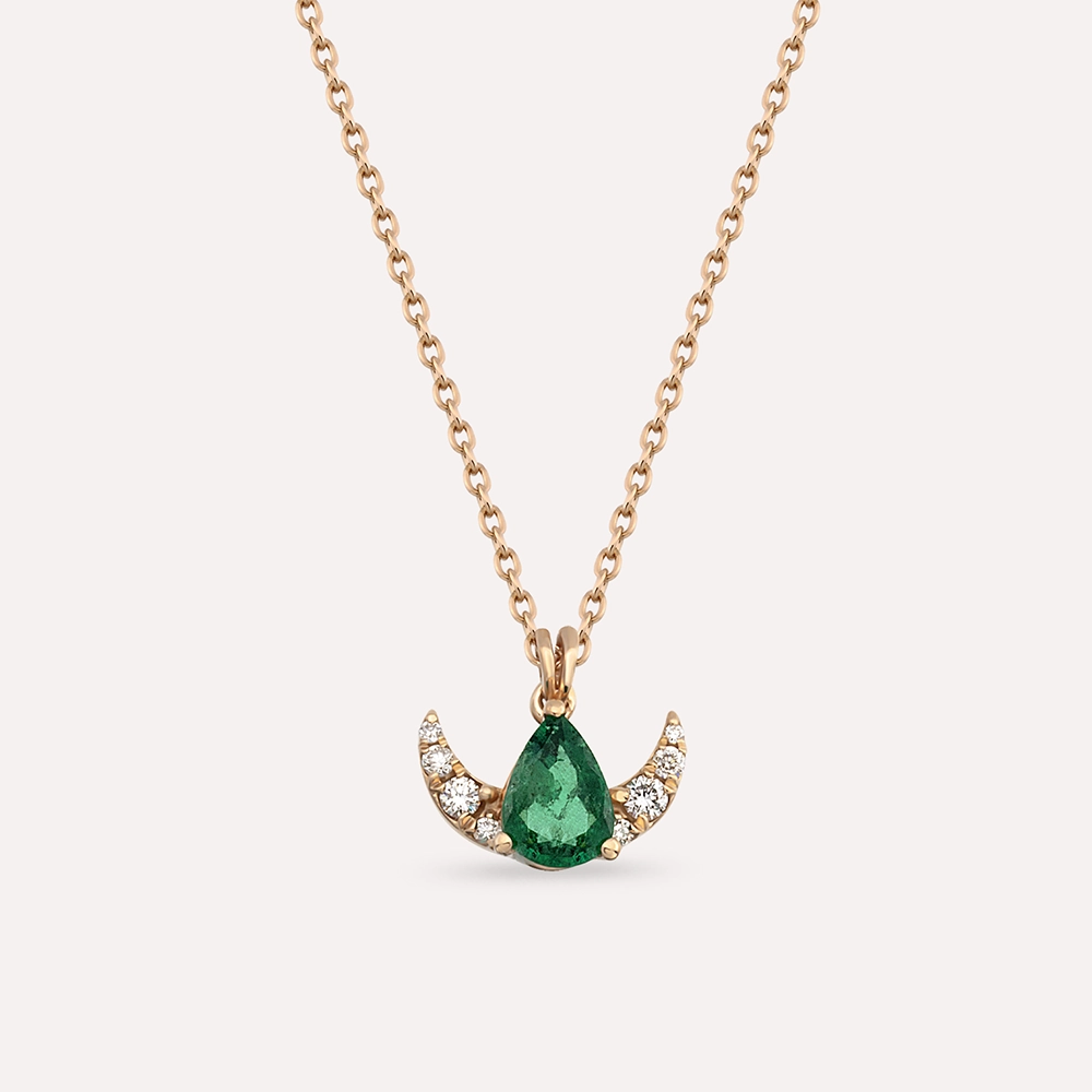 Lunar 0.38 CT Emerald and Diamond Rose Gold Necklace - Nev Jewellery (1)