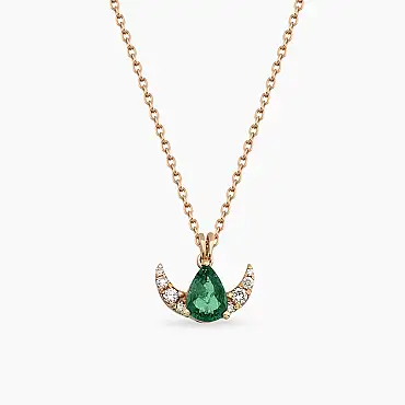 Lunar 0.38 CT Emerald and Diamond Rose Gold Necklace - Nev Jewellery (1)