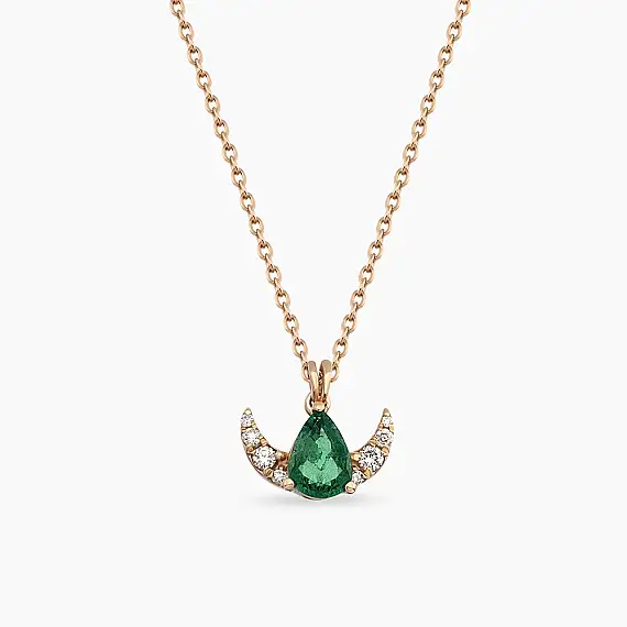 Lunar 0.38 CT Emerald and Diamond Rose Gold Necklace - 2