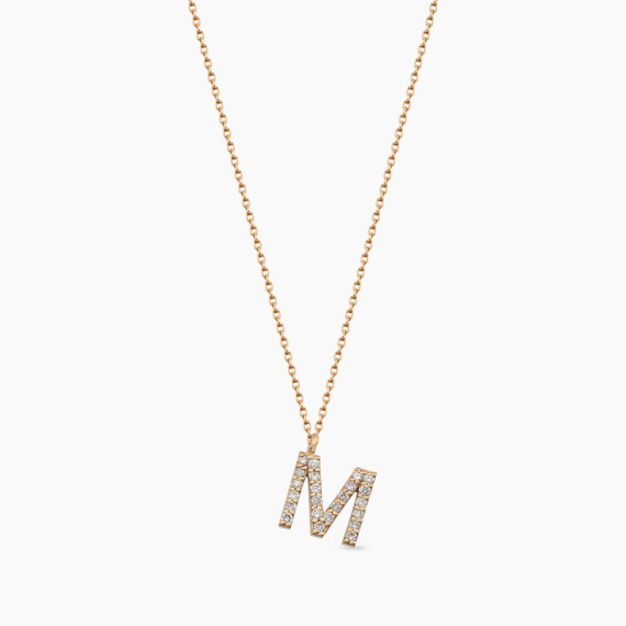 M Letter 0.15 CT Diamond Rose Gold Necklace - Nev Jewellery