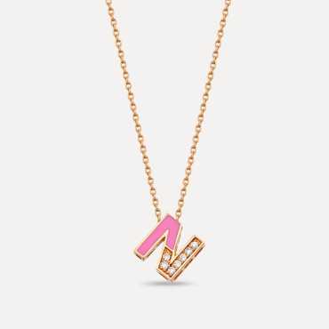N Letter Diamond Pink Enamel Rose Gold Pendant - Nev Jewellery