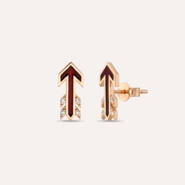 Malin Arrow 0.06 CT Diamond and Burgundy Enamel Earring - Nev Jewellery
