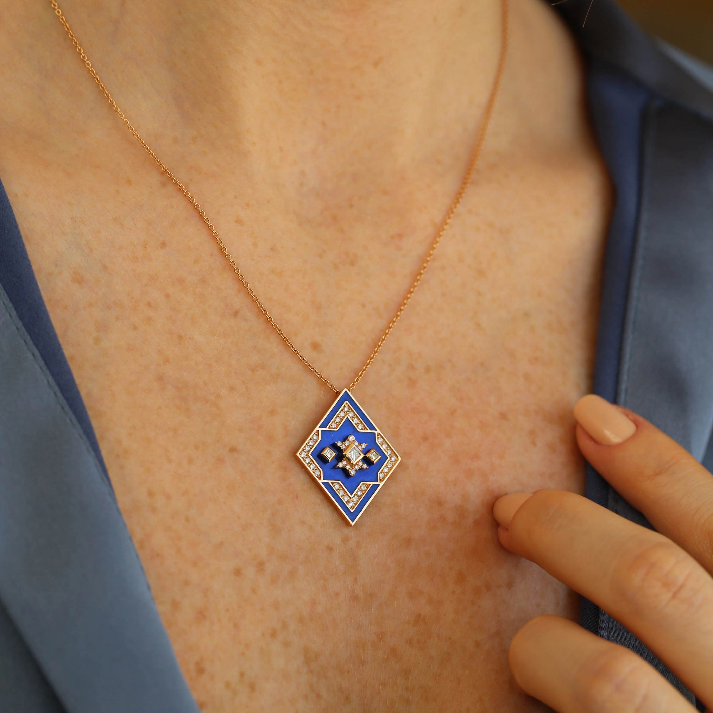 Megrez 0.32 CT Diamond and Navy Blue Enamel Pendant - 1