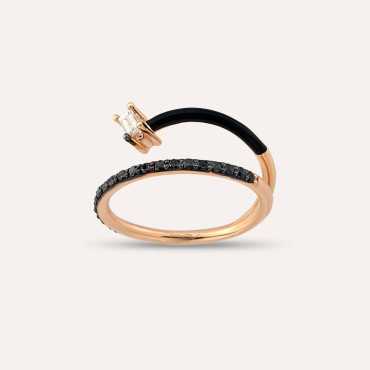 Meteoroid 0.45 CT Black Diamond and Baguette Cut Diamond Black Enamel Ring - Nev Jewellery