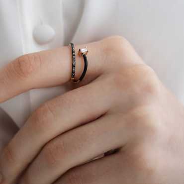Meteoroid 0.45 CT Black Diamond and Baguette Cut Diamond Black Enamel Ring - Nev Jewellery (1)