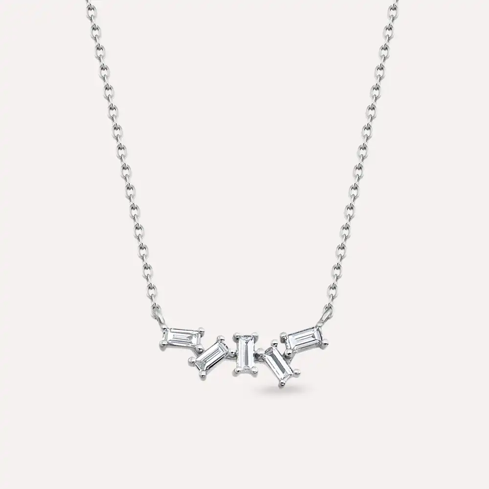 Mia II 0.20 CT Baguette Cut Diamond White Gold Necklace - Nev Jewellery (1)