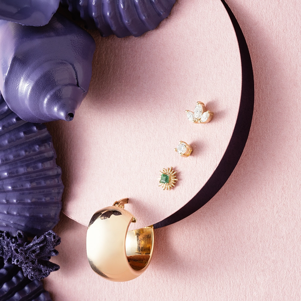 Mini Lotus Diamond Yellow Gold Piercing - 3