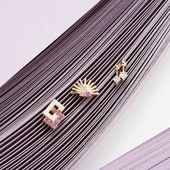 Mini Nota Princess Cut Diamond Rose Gold Piercing - 3