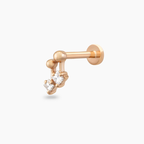 Mini Nota Princess Cut Diamond Rose Gold Piercing - Nev Jewellery