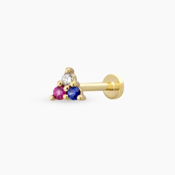 Mini Triangle Diamond, Ruby and Sapphire Yellow Gold Piercing - 1