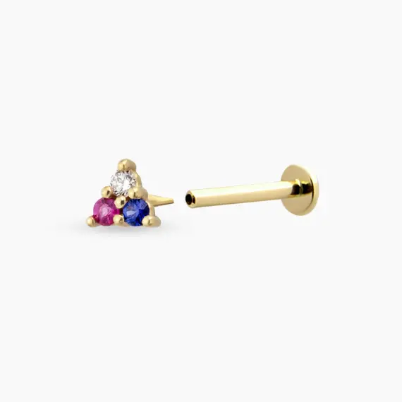 Mini Triangle Diamond, Ruby and Sapphire Yellow Gold Piercing - 3