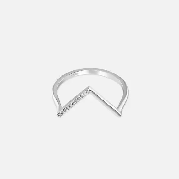 Minimal Diamond White Gold Chevron Ring - 3