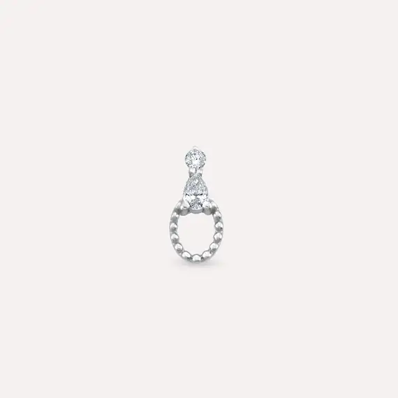 Mirror Pear Cut Diamond White Gold Single Earring - 4