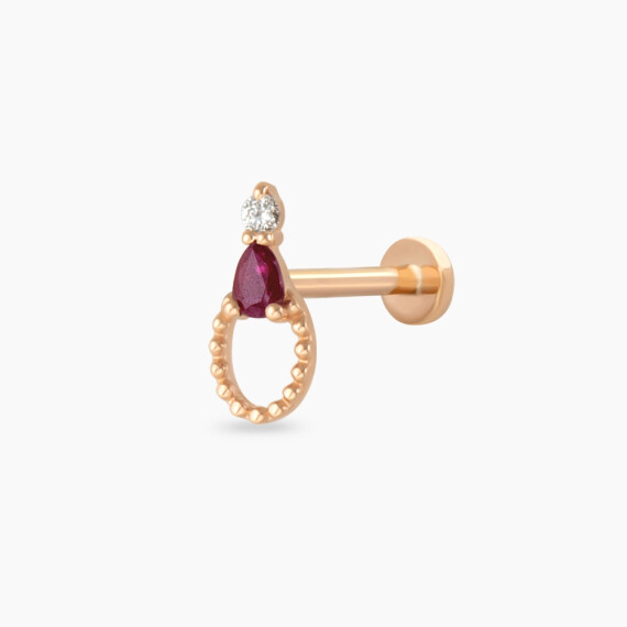 Mirror Ruby and Diamond Rose Gold Piercing - Nev Jewellery