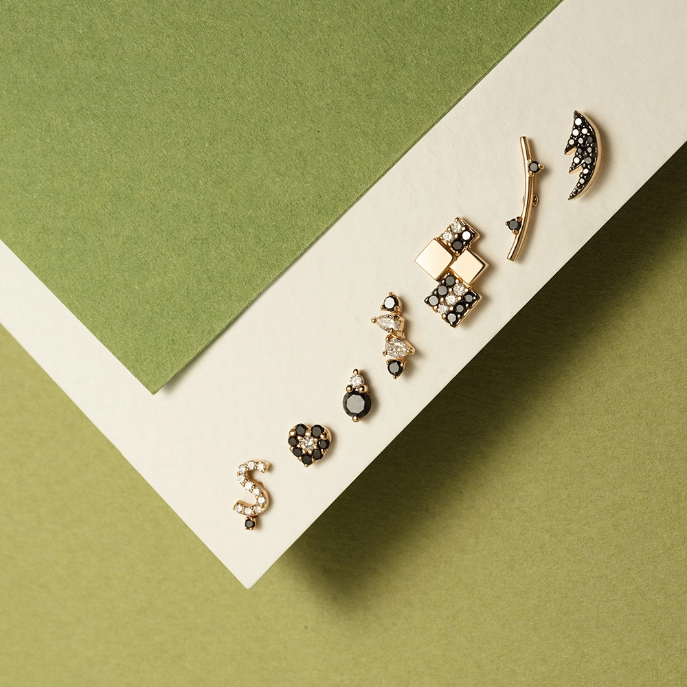 Mitis Diamond and Black Diamond Rose Gold Piercing - 4