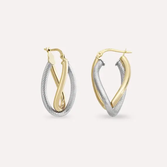 Molten Yellow and White Gold Hoop Earring - 1