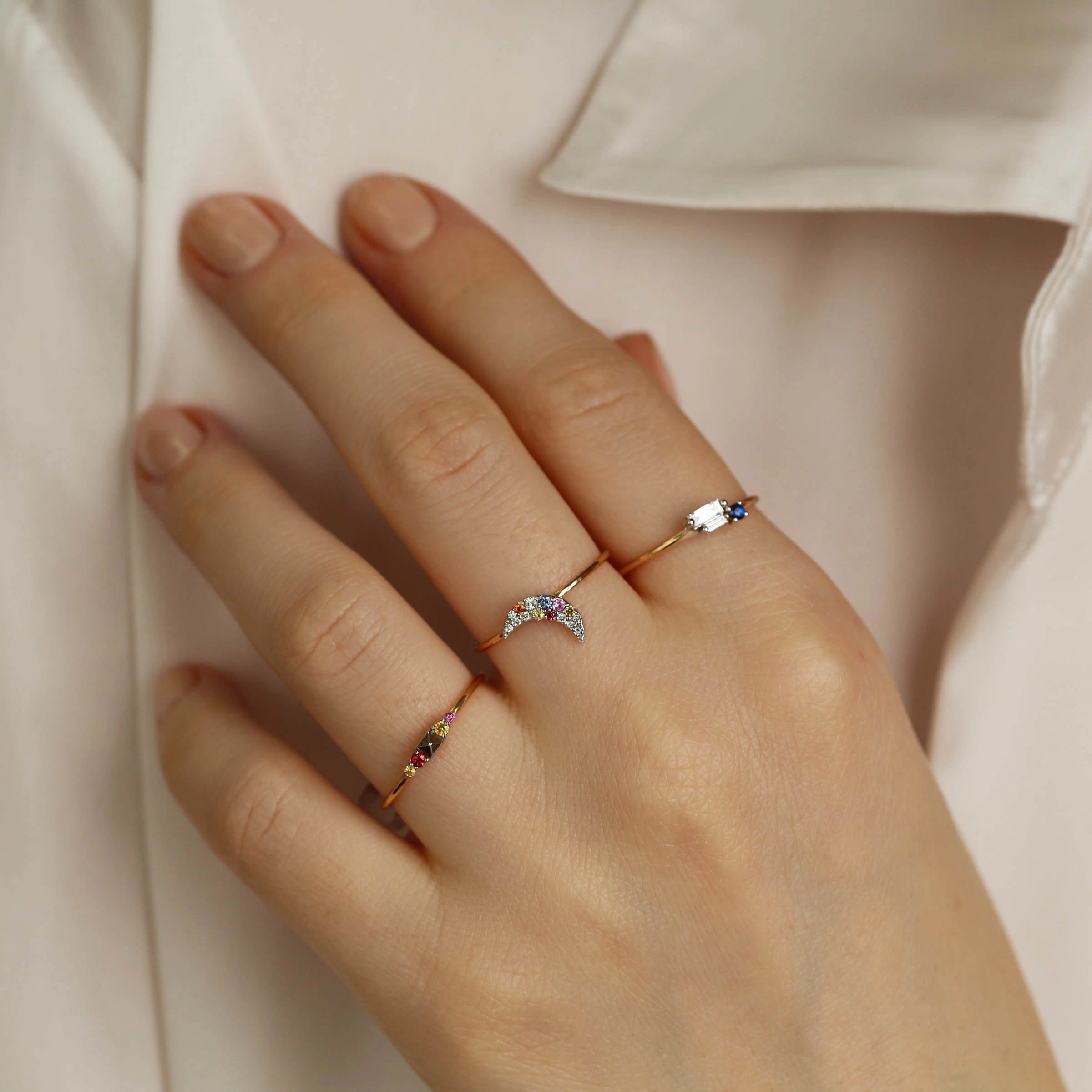 Moon 0.11 CT Multicolor Sapphire Rose Gold Ring - 2