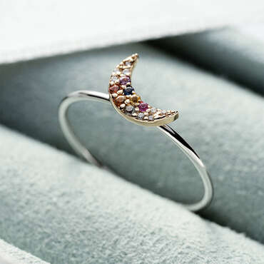 Moon 0.11 CT Multicolor Sapphire White Gold Ring - Nev Jewellery