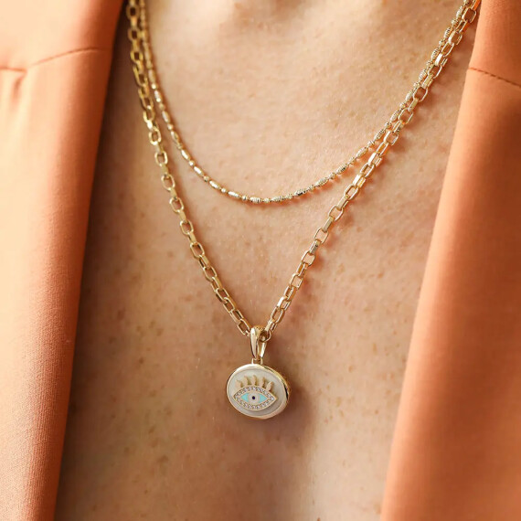 Mozz Yellow Gold Necklace with Eye Detail - Nev Jewellery