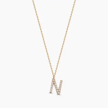 N Letter 0.10 CT Diamond Rose Gold Necklace - Nev Jewellery (1)