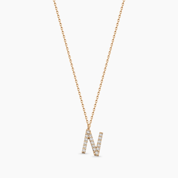 N Letter 0.10 CT Diamond Rose Gold Necklace - Nev Jewellery