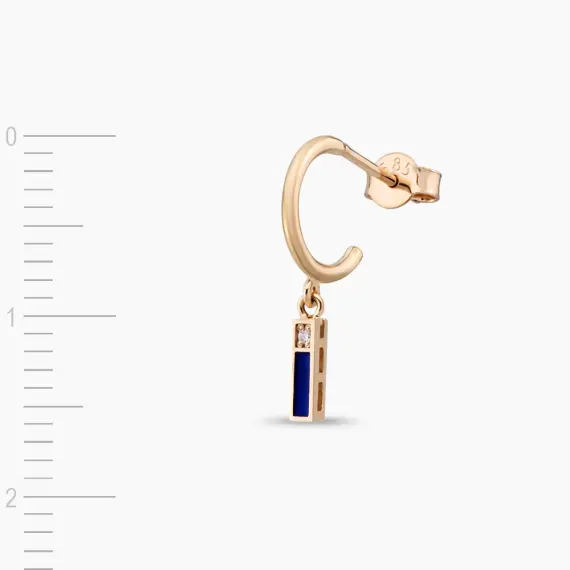 Navy Blue Enamel and Diamond İ Letter Single Dangling Earring - 3