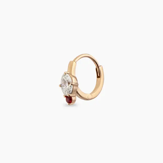 Nell 0.26 CT Red Sapphire and Oval Cut Diamond Hoop Piercing - 4