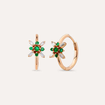 Nuova 0.48 CT Emerald and Baguette Cut Diamond Rose Gold Earring - Nev Jewellery (1)