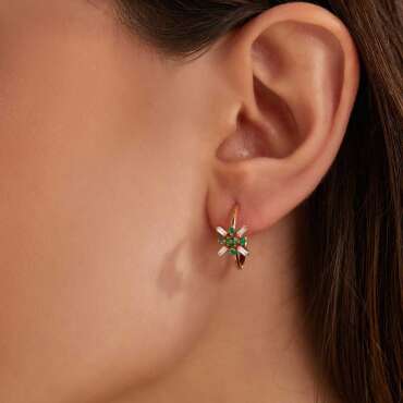 Nuova 0.48 CT Emerald and Baguette Cut Diamond Rose Gold Earring - Nev Jewellery