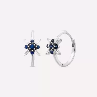 Nuova 0.65 CT Sapphire and Baguette Cut Diamond White Gold Earring - Nev Jewellery (1)