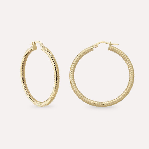 Nurl Yellow Gold Hoop Earring - Nev Jewellery