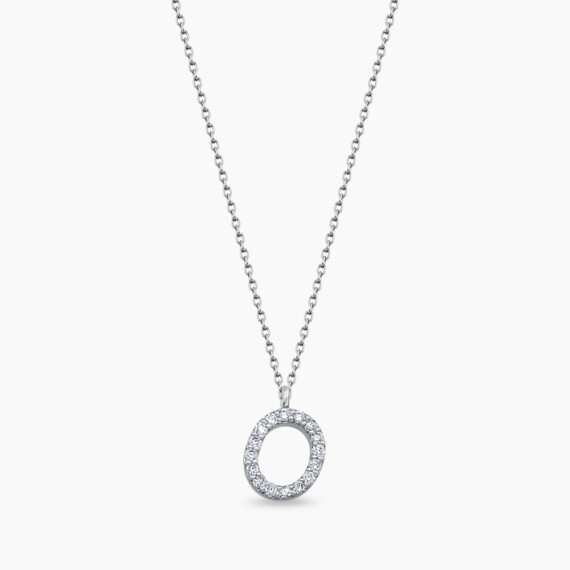 O Letter 0.10 CT Diamond White Gold Necklace - Nev Jewellery