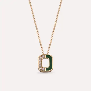 O Letter Diamond and Pink Enamel Rose Gold Necklace - Nev Jewellery (1)