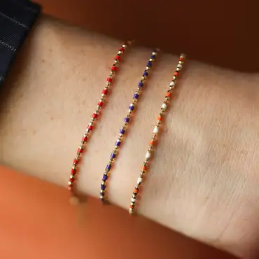 Orange and White Enamel Yellow Gold Golf Bracelet - Nev Jewellery (1)