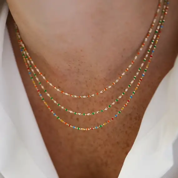 Orange and White Enamel Yellow Gold Golf Necklace - 2