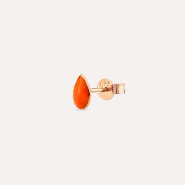 Orange Enamel Rose Gold Drop Shaped Single Earring - Nev Jewellery