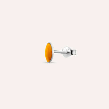 Orange Enamel White Gold Oval Single Earring - Nev Jewellery