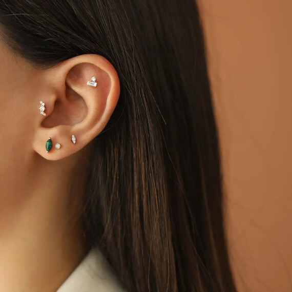 Marquise Cut Malachite Rose Gold Single Earring - Nev Jewellery