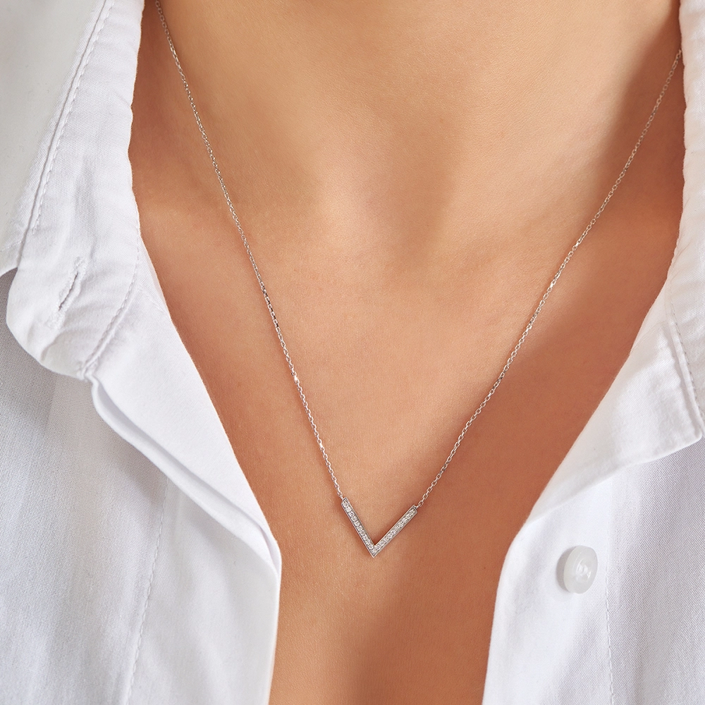 Path 0.09 CT Diamond White Gold Necklace - Nev Jewellery (1)