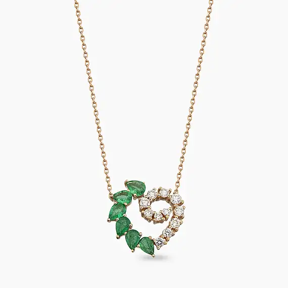 Peri 0.95 CT Pear Cut Emerald and Diamond Rose Gold Necklace - 2