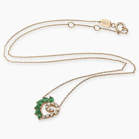 Peri 0.95 CT Pear Cut Emerald and Diamond Rose Gold Necklace - 3
