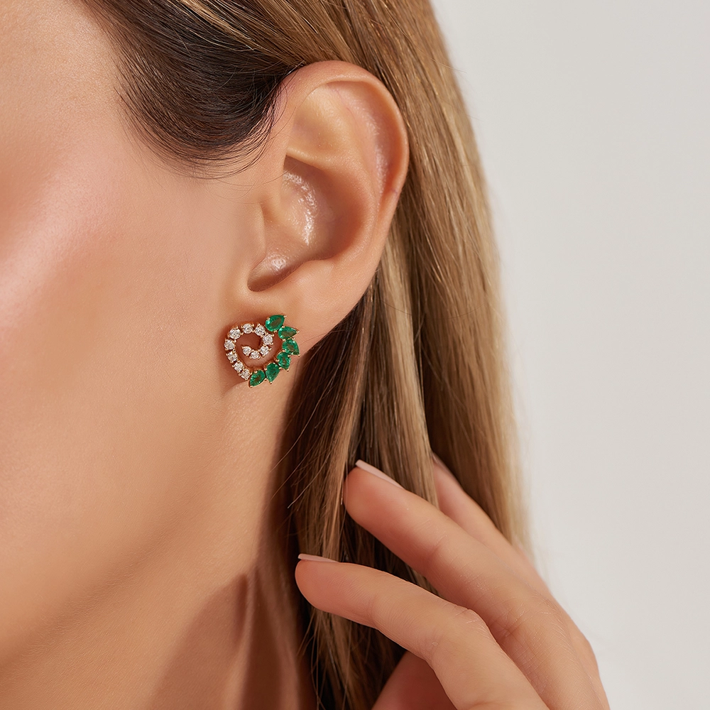 Peri 1.78 CT Pear Cut Emerald and Diamond Rose Gold Earring - Nev Jewellery (1)
