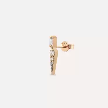 Perseus Baguette Cut Diamond Rose Gold Single Earring - Nev Jewellery (1)