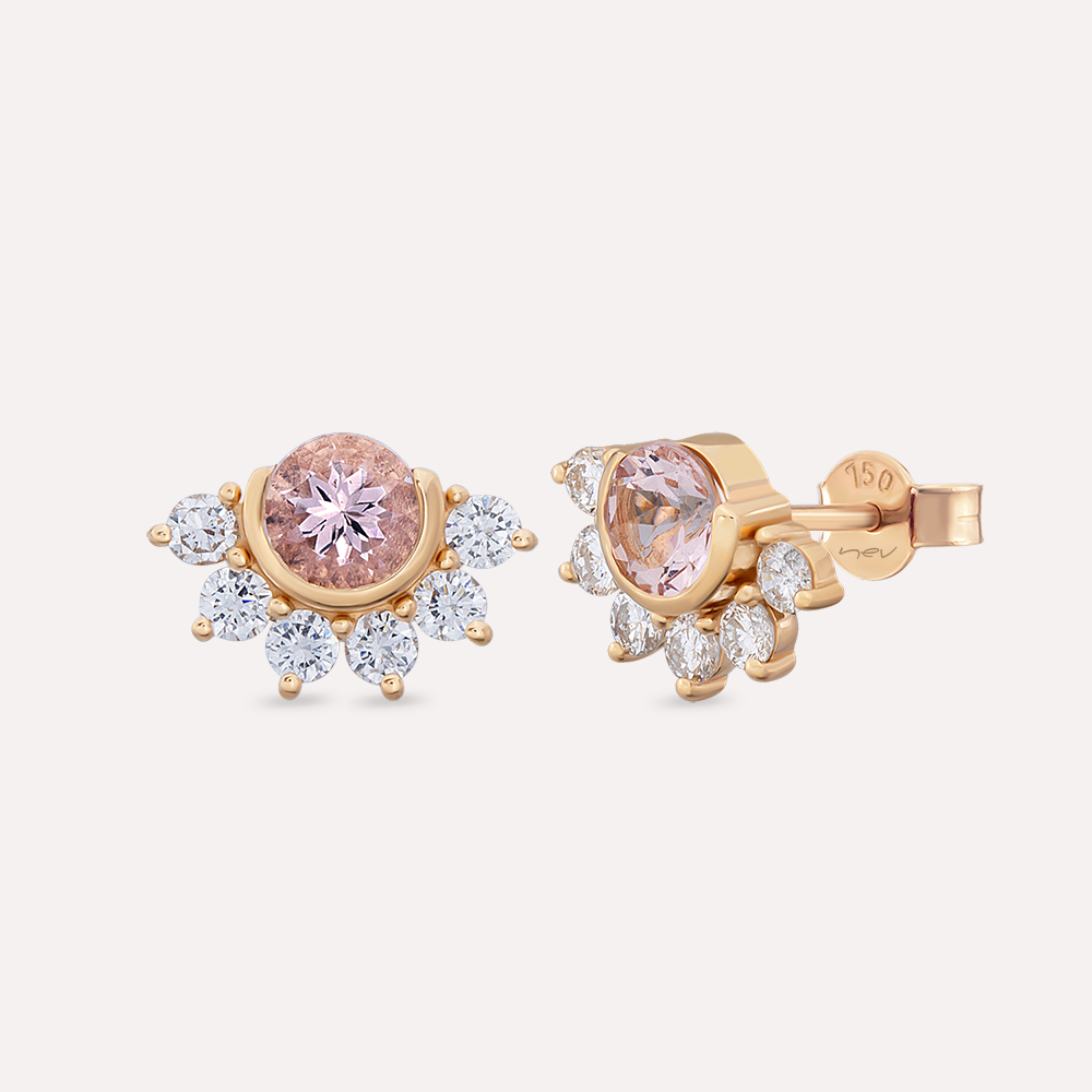 Pery 2.60 CT Morganite and Diamond Rose Gold Earring - Nev Jewellery (1)